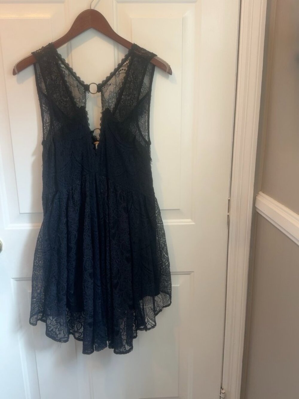 Free People - Don't You Dare- Black Lace O-Ring Dress XS